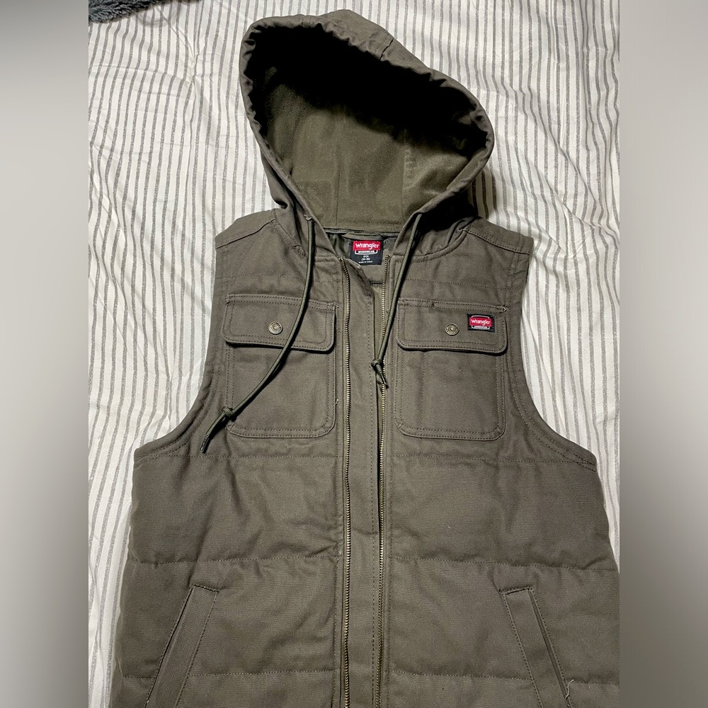 Olive Green Wrangler Duck Canvas Zip Up Vest Size S